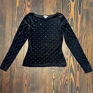 H&M Black Velvet Long Sleeve Top with Studs